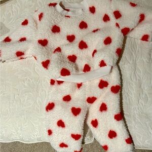 Cat & Jack White Faux Shearling Sweatshirt and Jogger Pants Set with Red Hearts